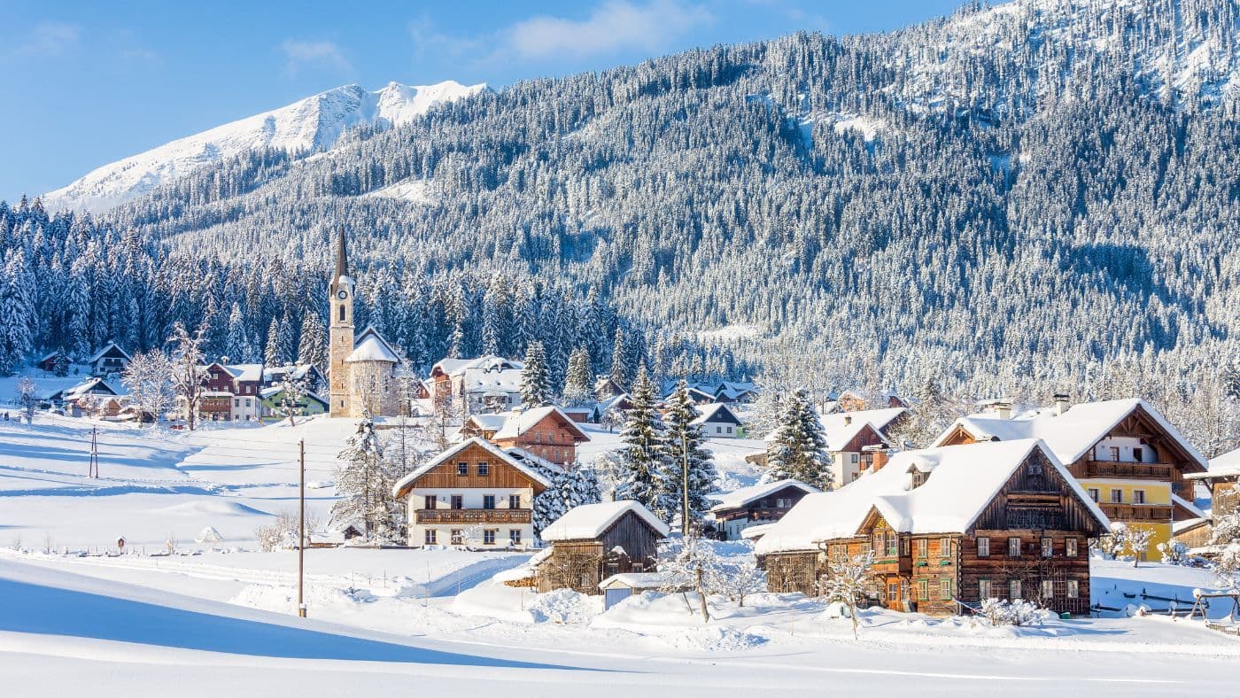 Gosau mountain village in winter, Upper Austria, Austria