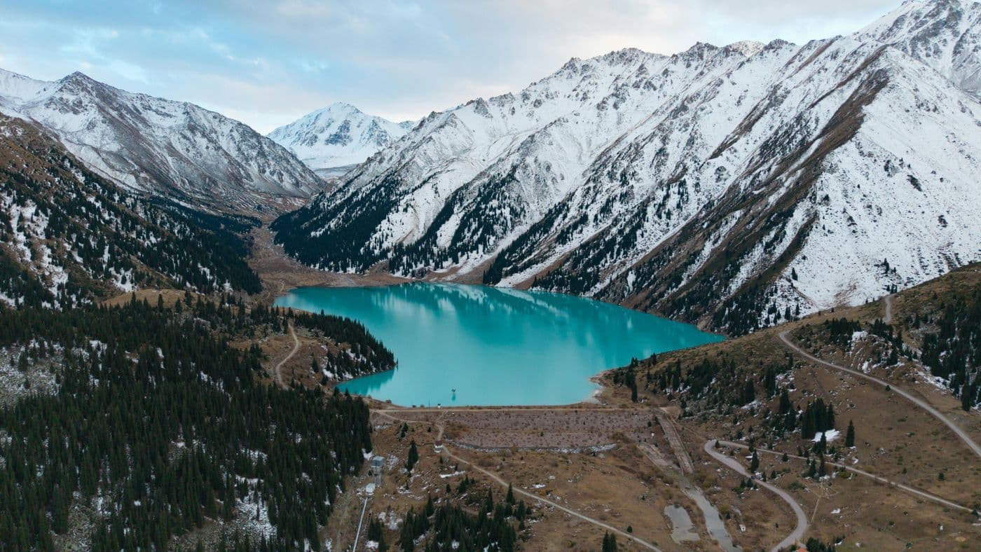 Aerial View of Big Almaty Lake in Kazakhstan