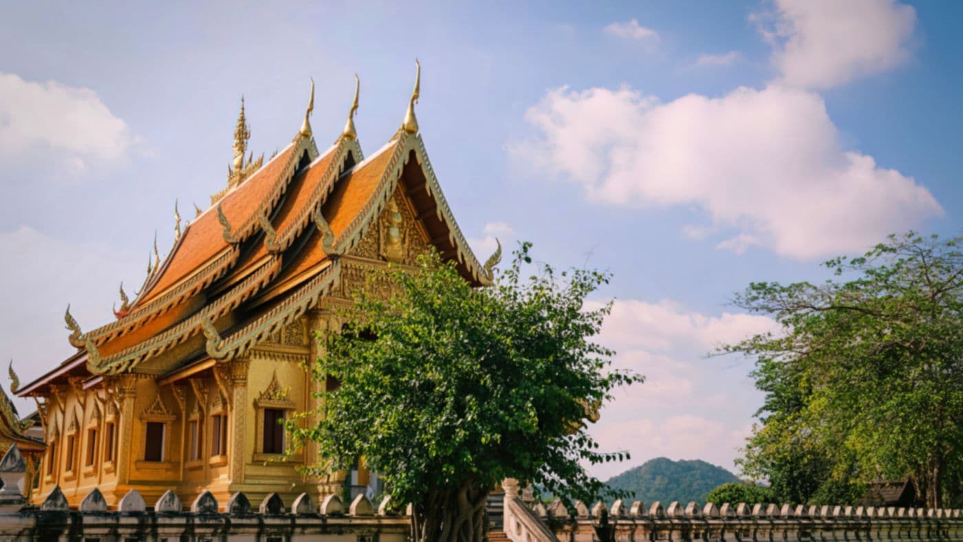 Golden temple building in luang prabang laos