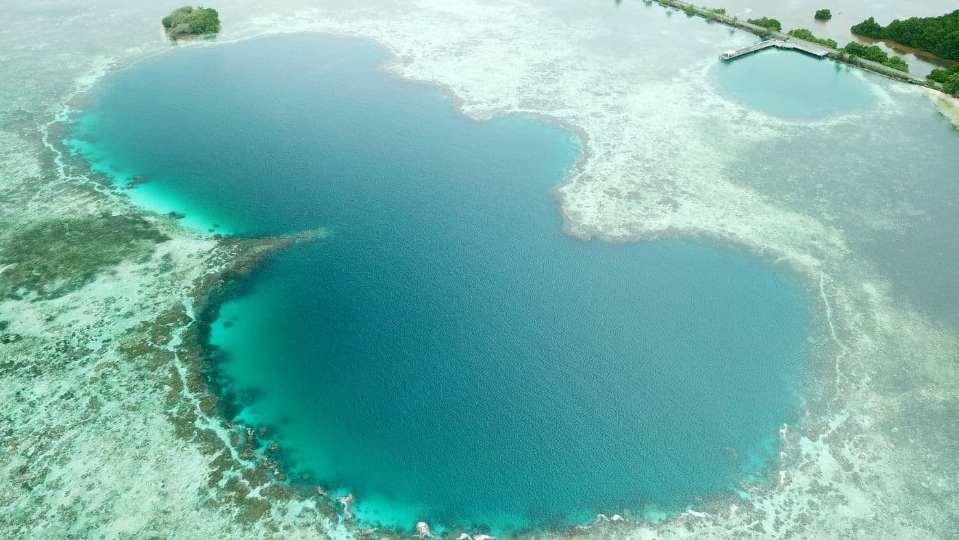 The blue hall in Kosrae, Micronesia